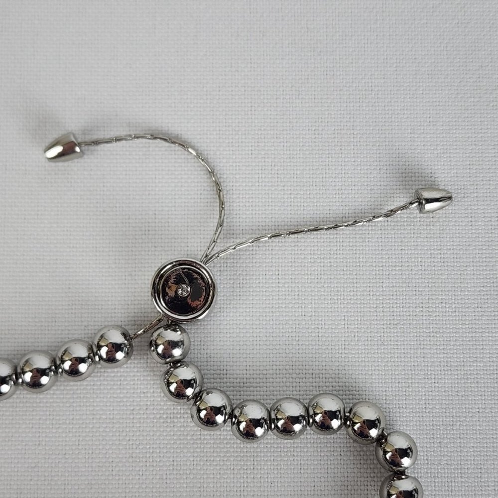 Silver Beaded Rhinestone Metallic Adjustable Bracelet - Picture 4 of 4